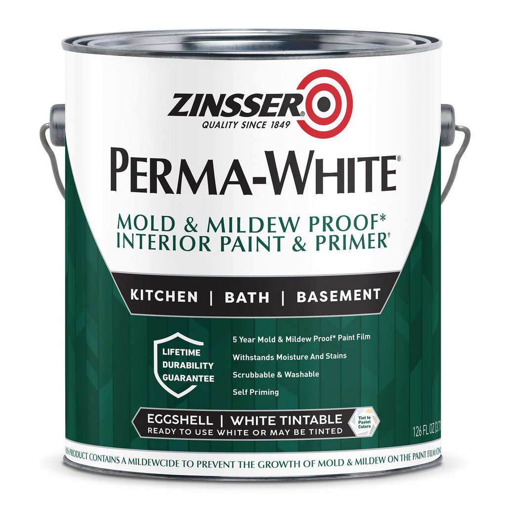 Zinsser 2771 Perma-White Mold and Mildew Proof Interior Paint, White, Eggshell, 1 Gallon