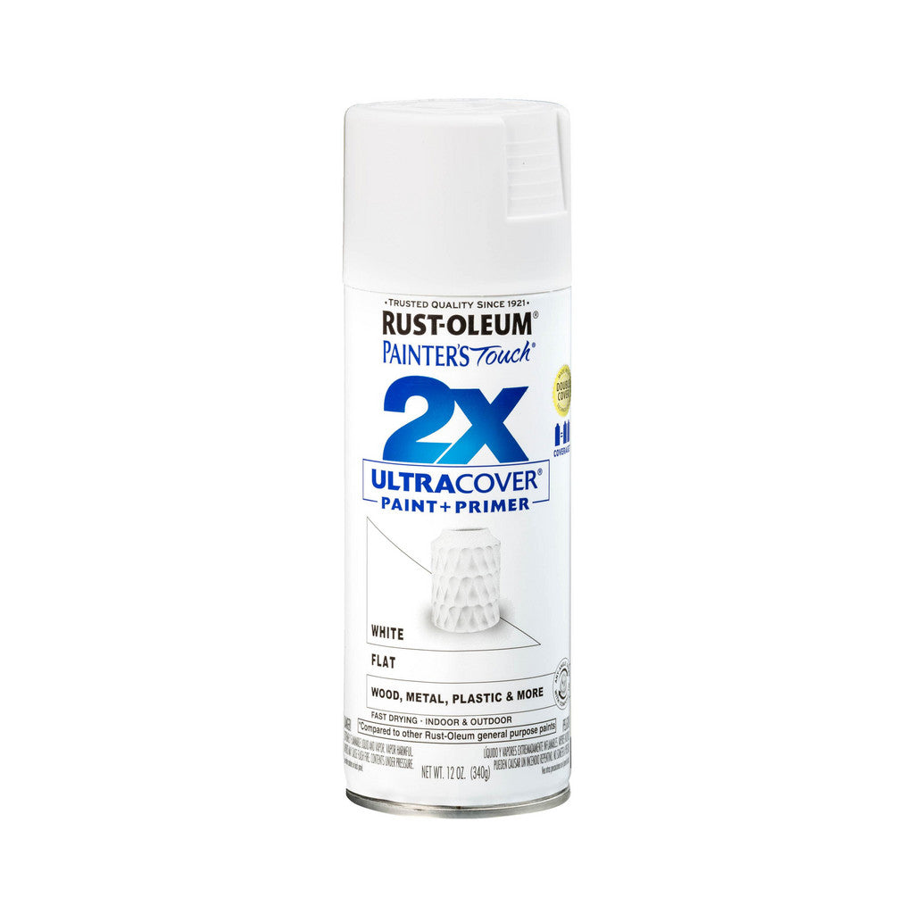 Rust-Oleum 334021 Painter's Touch 2X Ultra Cover Spray Paint, White, Flat, 12 oz (Pack of 6)