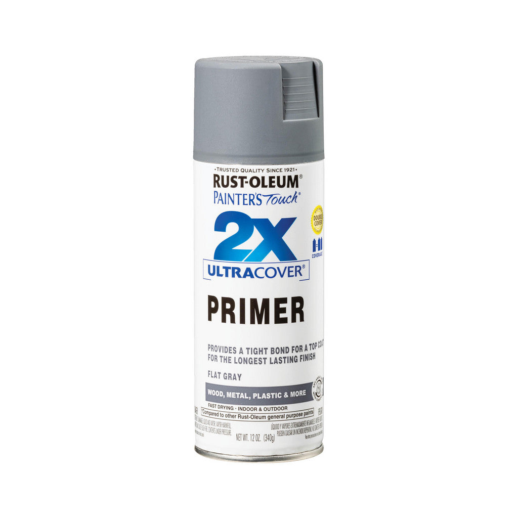 Rust-Oleum 334017 Painter's Touch 2X Ultra Cover Spray Primer, Gray, Flat, 12 oz (Pack of 6)