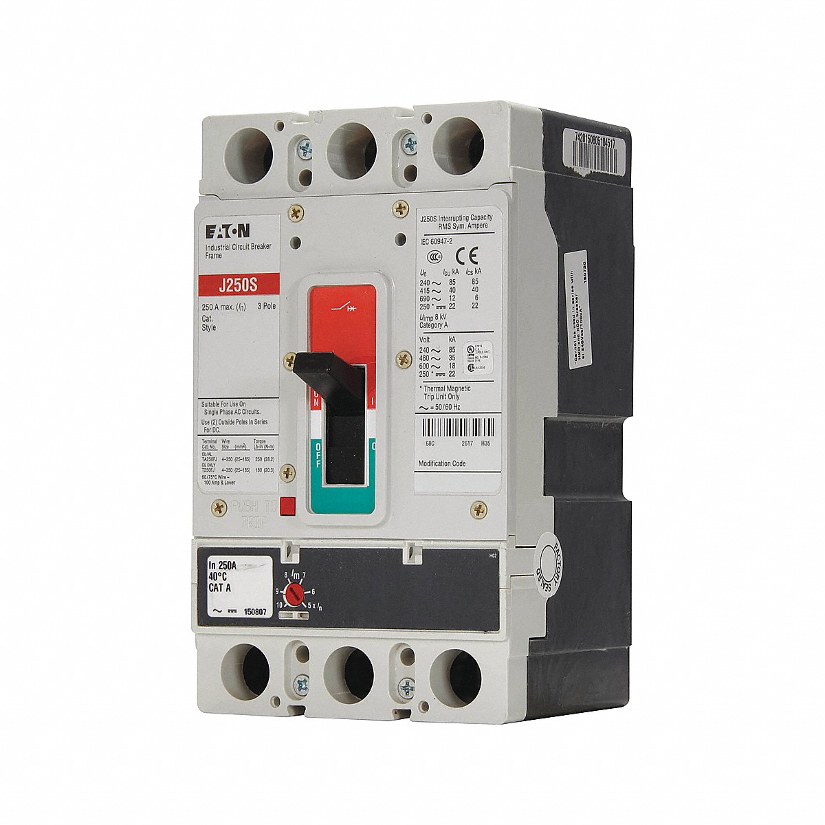 Eaton Circuit Breaker 175 A 3 P 600 VAC JG (JGS3175FAG)