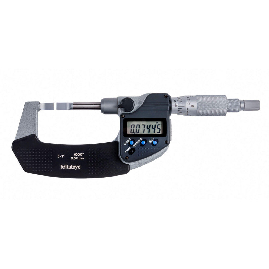 Mitutoyo 422-330-32CAL Blade Micrometers; Minimum Measurement (Decimal Inch): 0.0000; Maximum Measurement (Decimal Inch): 1.0000; Operation Type: Electronic; Thimble Type: Ratchet; Calibrated: Yes; Digital Counter: No