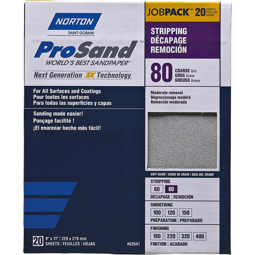 Norton 7660768174 Sanding Sheets: 9" Wide x 11" OAL, 80 Grit, Aluminum Oxide