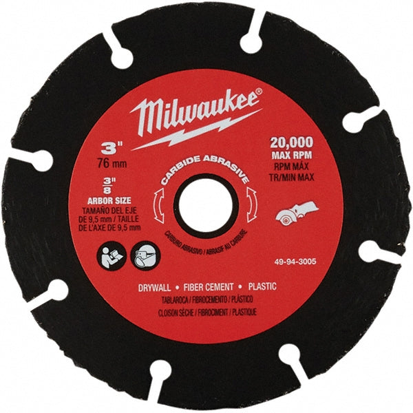 Milwaukee Tool 49-94-3005 Cut-Off Wheel: Type 1 (01/41), 3 Dia, 0.0400" Thick, 3/8" Hole, Carbide Grit