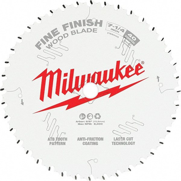 Milwaukee Tool 48-40-0726 Wet & Dry Cut Saw Blade: 7-1/4" Dia, 0.3937" Arbor Hole, 0.063" Kerf Width, 40 Teeth (Pack of 3)