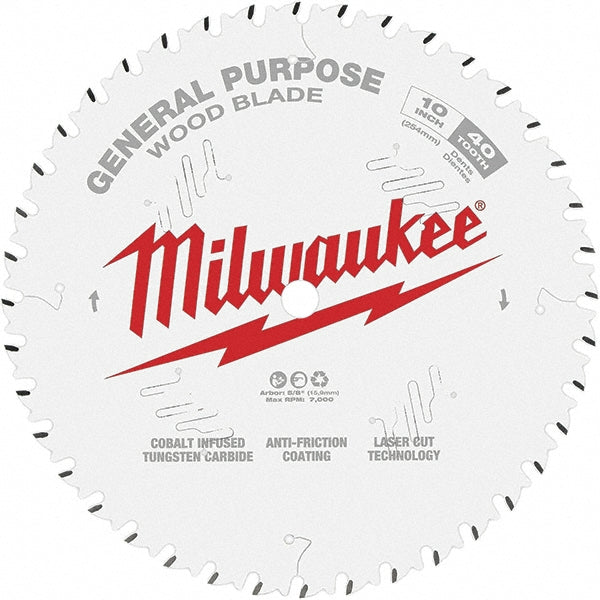 Milwaukee Tool 48-40-1024 Wet & Dry Cut Saw Blade: 10" Dia, 5/8" Arbor Hole, 3/32" Kerf Width, 40 Teeth