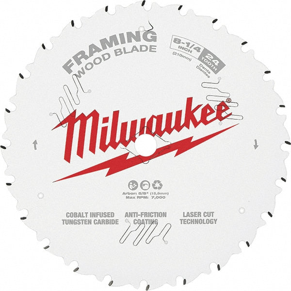 Milwaukee Tool 48-40-0820 Wet & Dry Cut Saw Blade: 8-1/4" Dia, 5/8" Arbor Hole, 5/64" Kerf Width, 24 Teeth (Pack of 5)