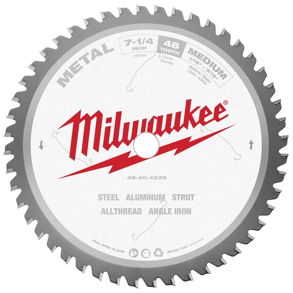 Milwaukee Tool 48-40-4235 Wet & Dry Cut Saw Blade: 7-1/4" Dia, 5/8" Arbor Hole, 0.071" Kerf Width, 48 Teeth