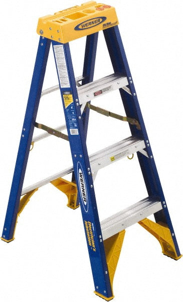Werner Obel04 4 Step Fiberglass Foldable Step Ladder: Type IAA 375 lb Capacity 4' Height