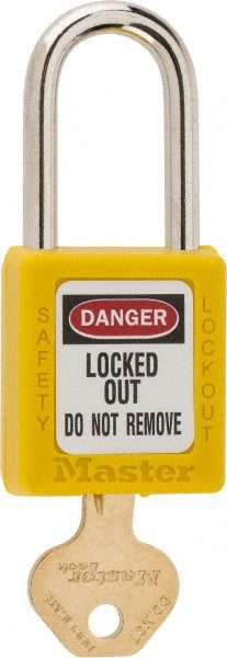 Master Lock 410YLW Lockout Padlock: Keyed Different, Key Retaining, Thermoplastic, Steel Shackle, Yellow