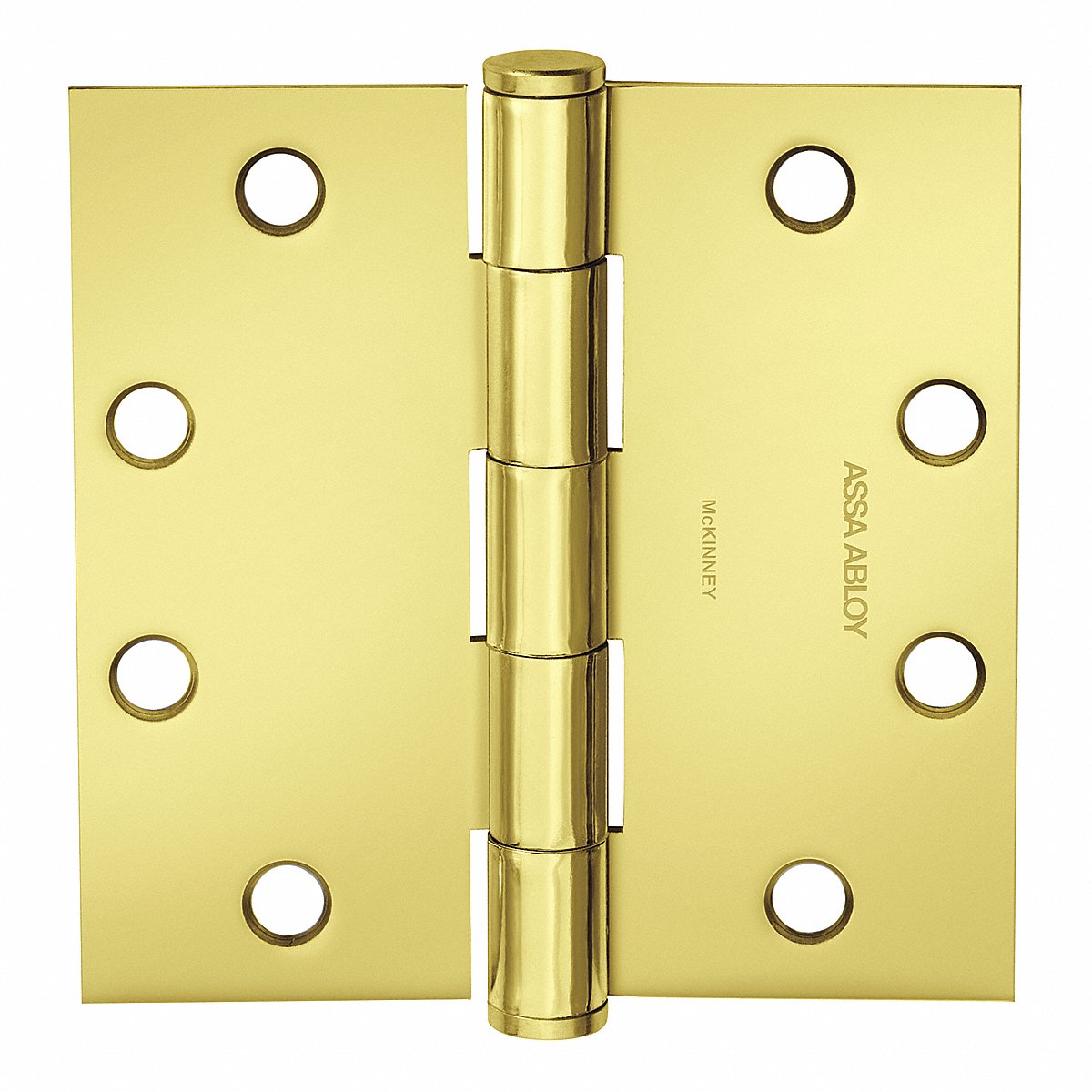 Mckinney Knuckle Hinge, Full Mortise Flush Mount, 4" x 1-11/16", Plain Bearing, Bright Brass, 150 lb Load (55491)
