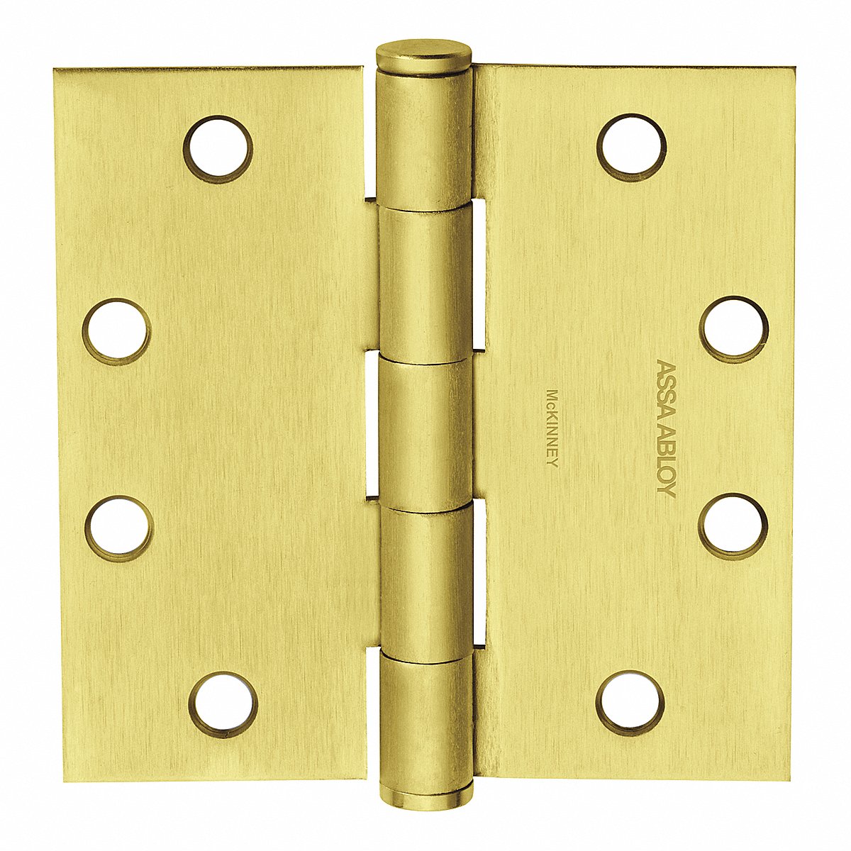 Mckinney Knuckle Hinge, Full Mortise Flush Mount, 4" x 1-11/16", Plain Bearing, Satin Brass, 150 lb Load (55487)