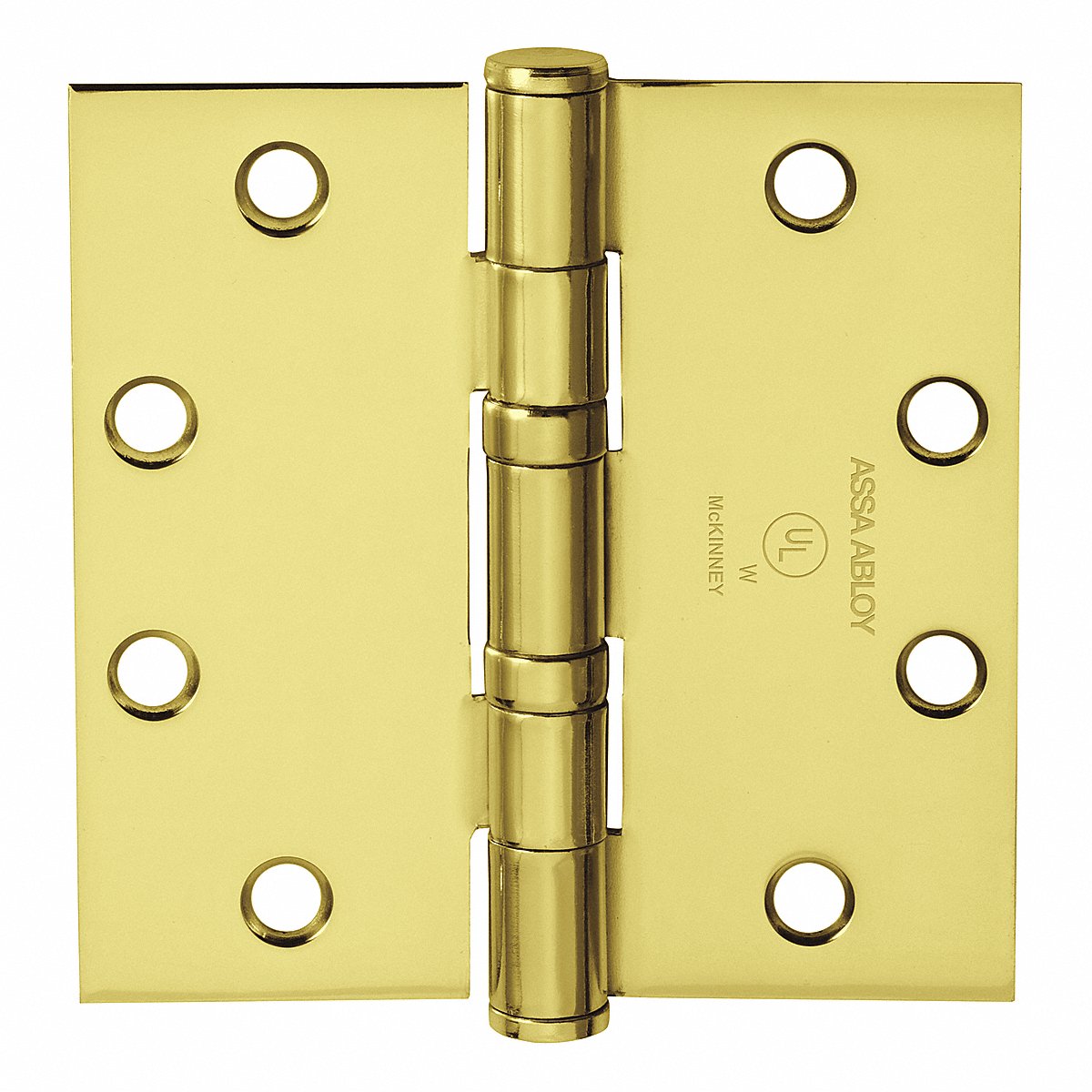 Mckinney Knuckle Hinge, Full Mortise Flush Mount, 4" x 1-11/16", Oil-Impregnated Bearing, Bright Brass, 150 lb Load (55561)