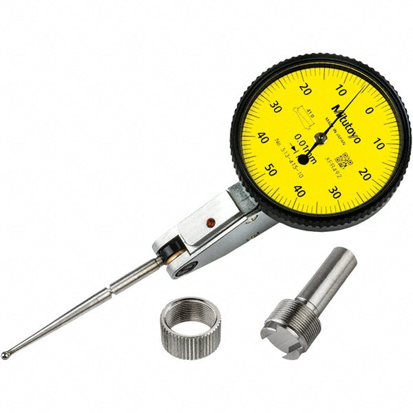 Mitutoyo 513-415-10H Horizontal Dial Test Indicator: 1.00 mm Max, 0-50-0 Dial Reading, 3.00 microm Accuracy