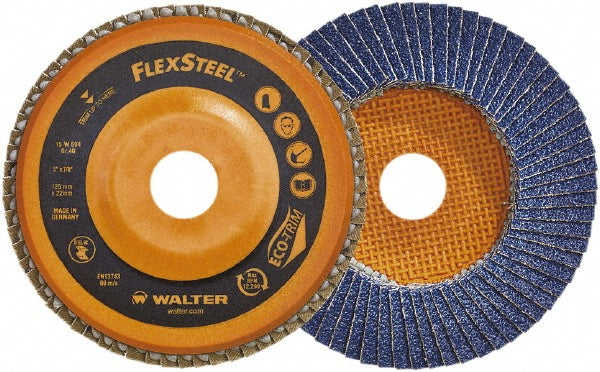 WALTER Surface Technologies 15W454 Flap Disc: 4-1/2" Dia, 7/8" Hole, Zirconia Alumina, Type 27