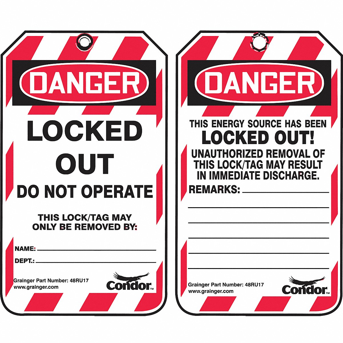 Condor Lockout Tag, 3-1/4 In.W, 3/8In.Hole, Pk25, 4 in (48RU17)