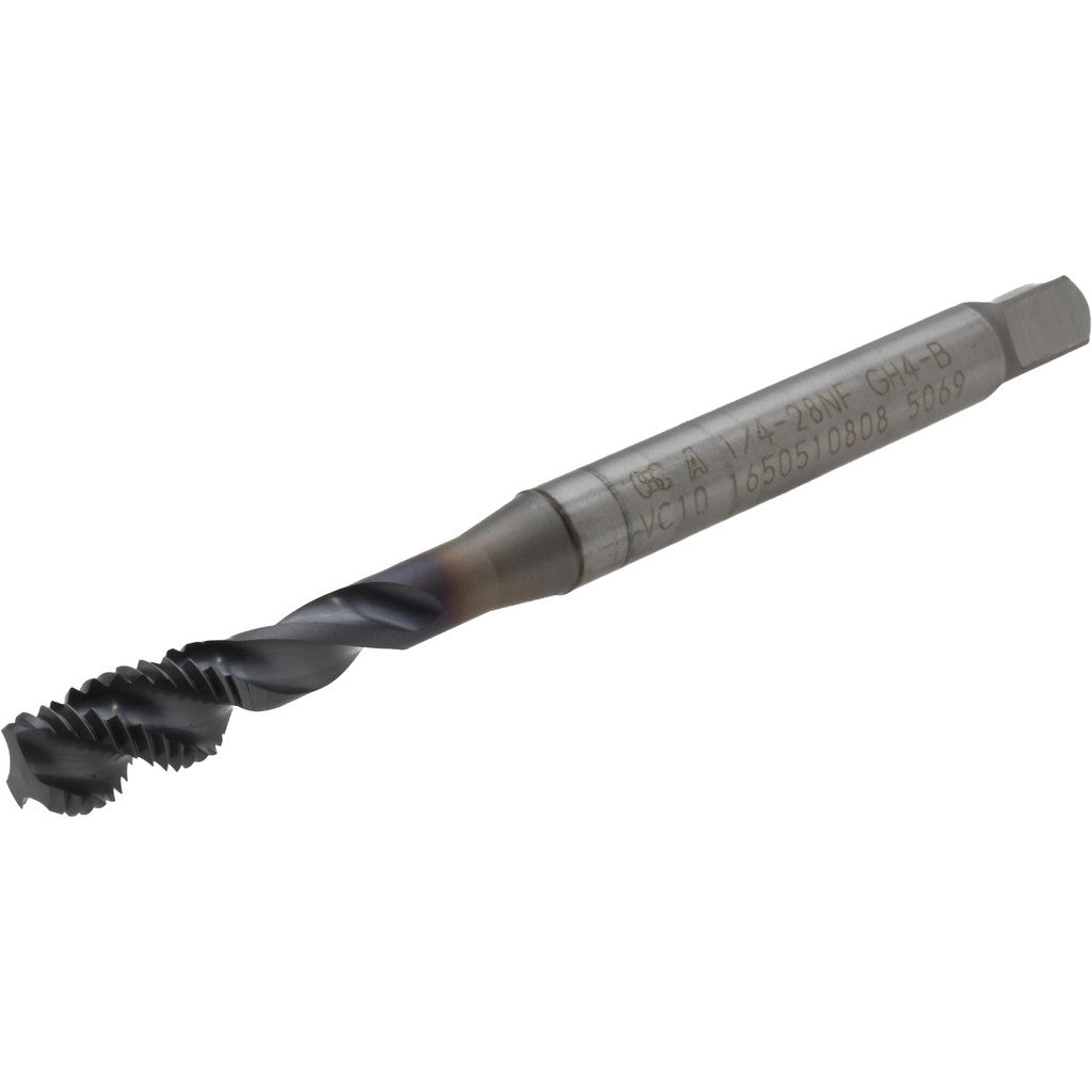 OSG 1650510808 Spiral Flute Tap: 1/4-28 UNC, 3 Flutes, Bottoming, 2B Class of Fit, Powdered Metal, V Coated