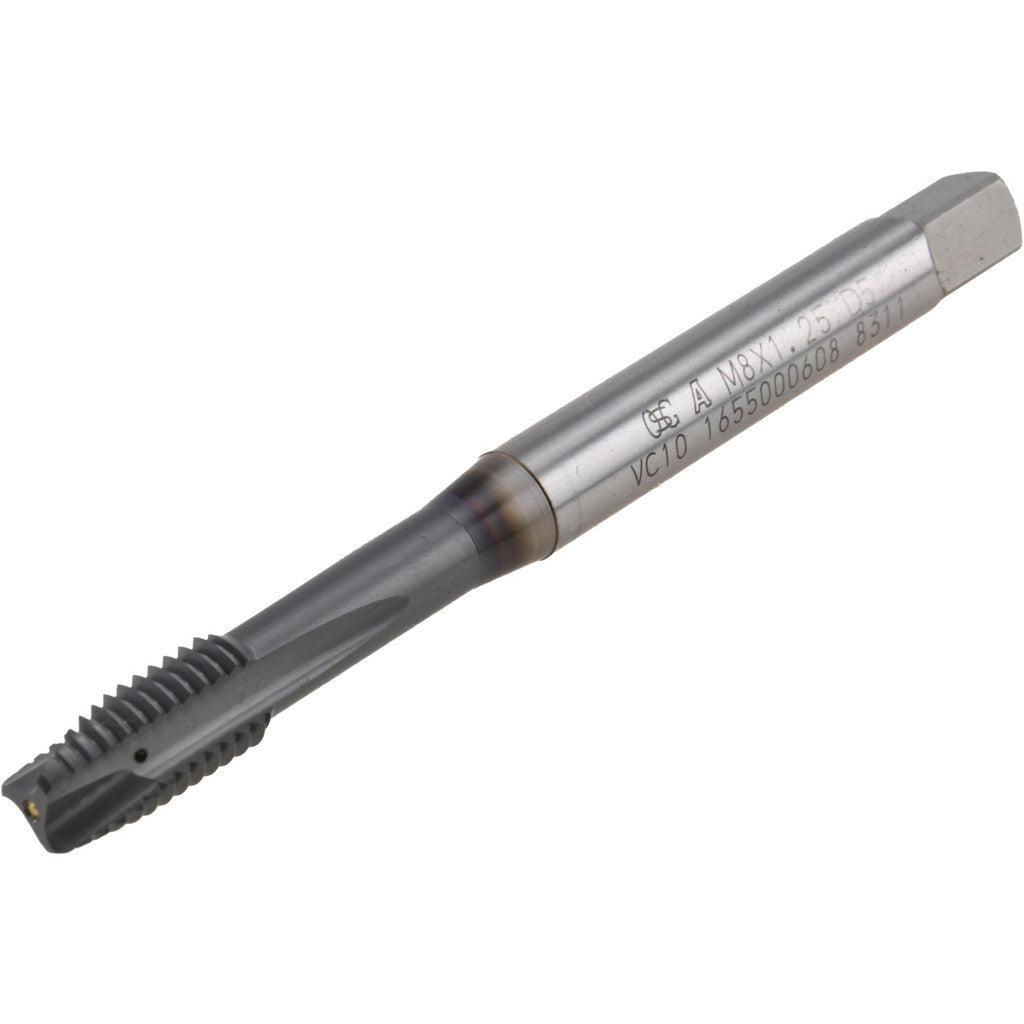 OSG 1655000608 Spiral Point Tap: M8x1.25 Metric, 3 Flutes, Plug, 6H Class of Fit, Powdered Metal, V Coated
