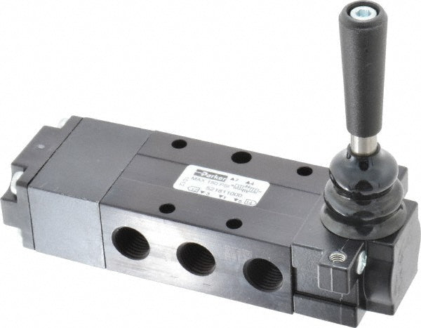 Parker 521811000 Mechanically Operated Valve: 4-Way & 3-Position CC, Lever-Spring Return Actuator, 1/4" Inlet, 1/4" Outlet, 2 Position