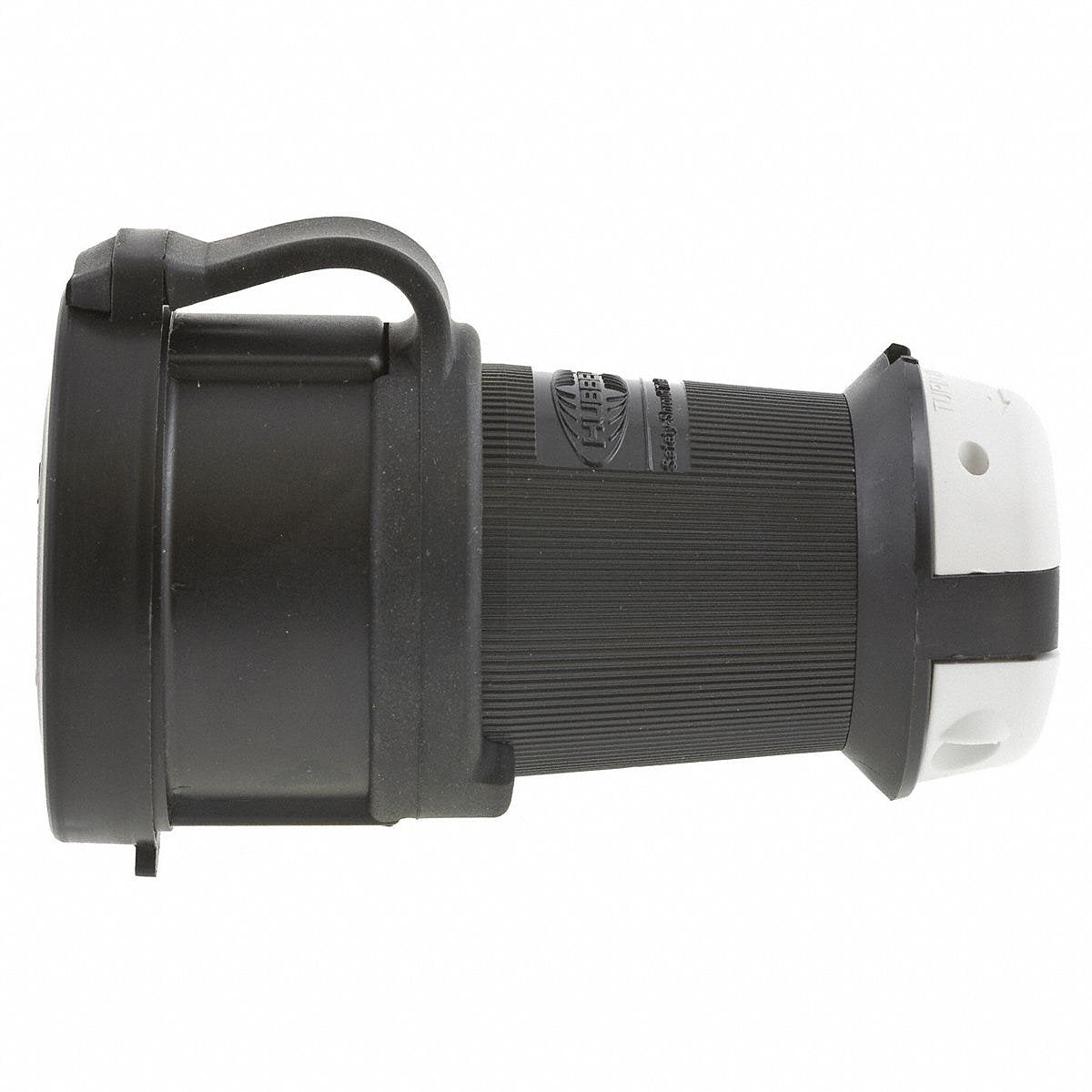 Hubbell Watertight Locking Connector, Straight, 20 A, Black/White, Valox, NEMA L6-20R (HBL2323SW)