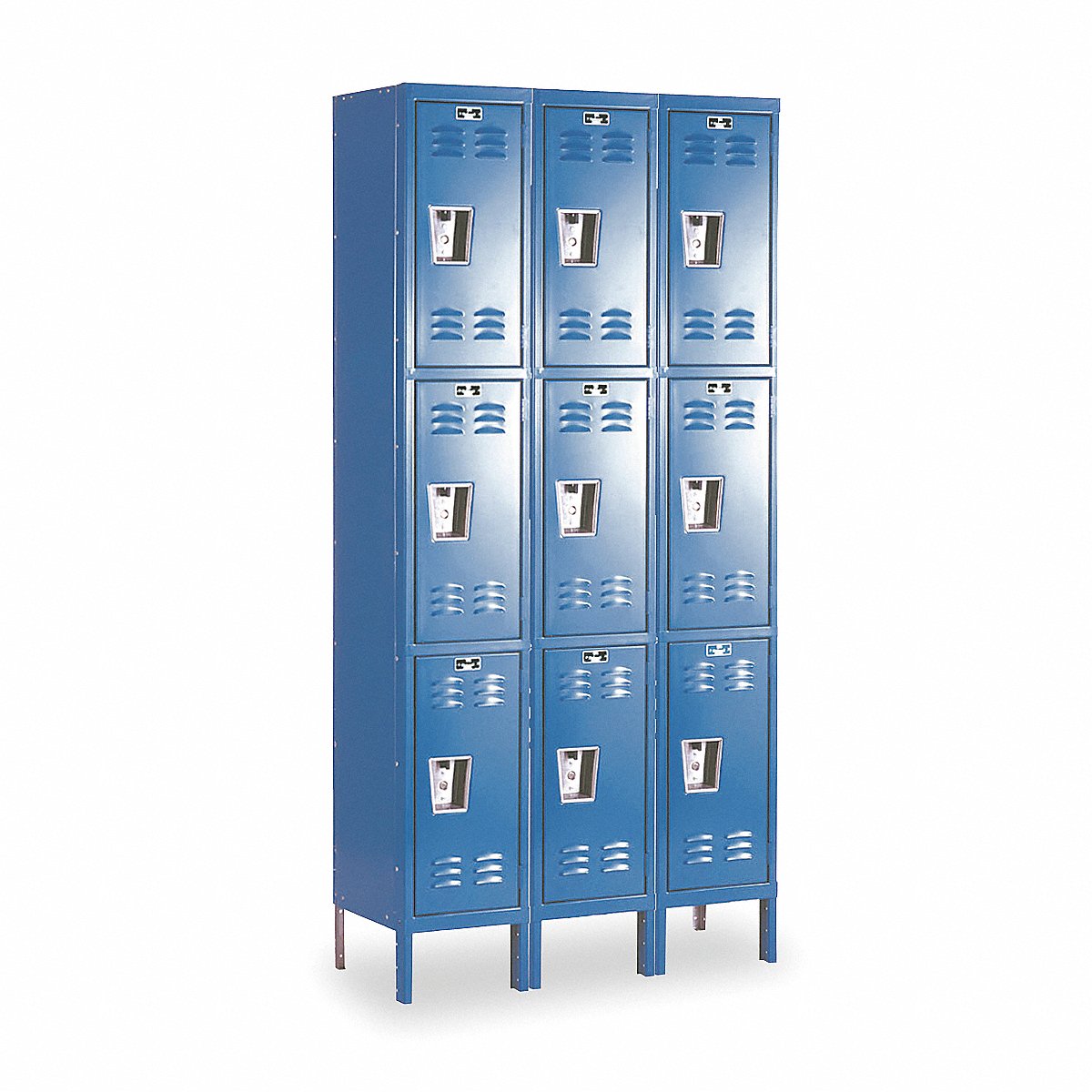 Hallowell G7220 Steel Locker, 3 Tier x 3 Wide, Marine Blue, 78" x 36" x 15", Unassembled (U3258-3MB)