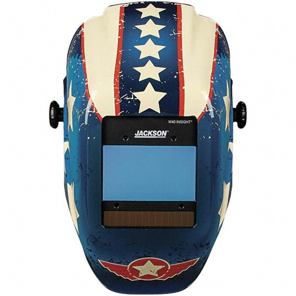 Jackson Safety 46101 Welding Helmet with Digital Controls: Blue, Red & White, Nylon, Shade 9 to 13, Ratchet Adjustment