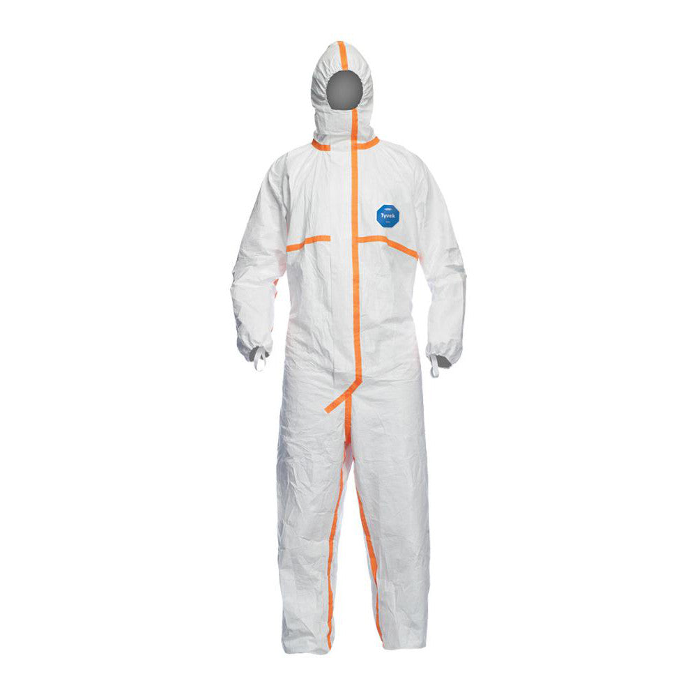 Dupont TJ198TWH2X0025PI Disposable Coveralls: Airborne Particulate & Liquid Protection, Size 2X-Large, 1.7401 oz, Tyvek, Zipper & Stormflaps Closure