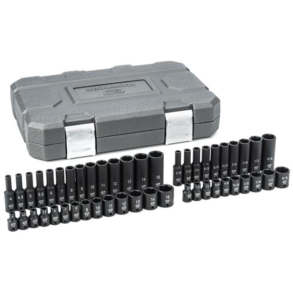 GEARWRENCH 84902 Socket Set: Deep Impact Standard, 48 Pc, 1/4" Drive, 3/16 to 9/16", 4.00 to 15.00 mm