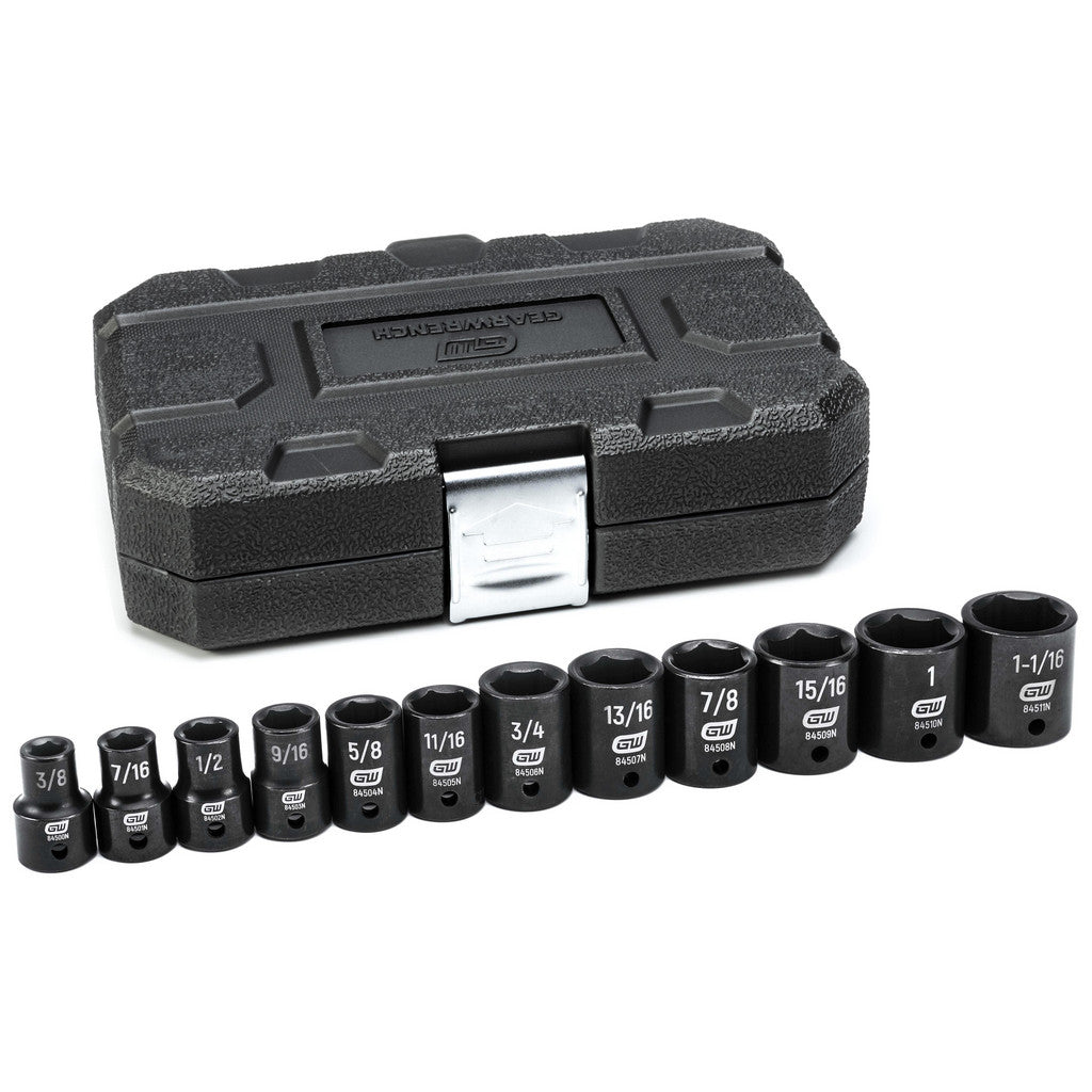 GEARWRENCH 84931N Socket Set: Impact Standard, 12 Pc, 1/2" Drive, 3/8 to 1-1/16"