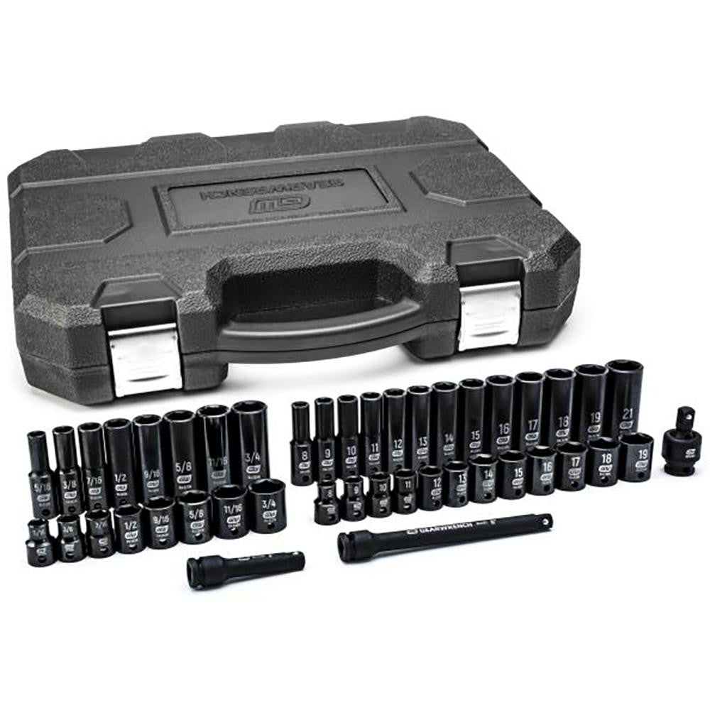 GEARWRENCH 84916N Socket Set: Deep Impact Standard, 44 Pc, 3/8" Drive, 5/16 to 3/4", 8.00 to 21.00 mm