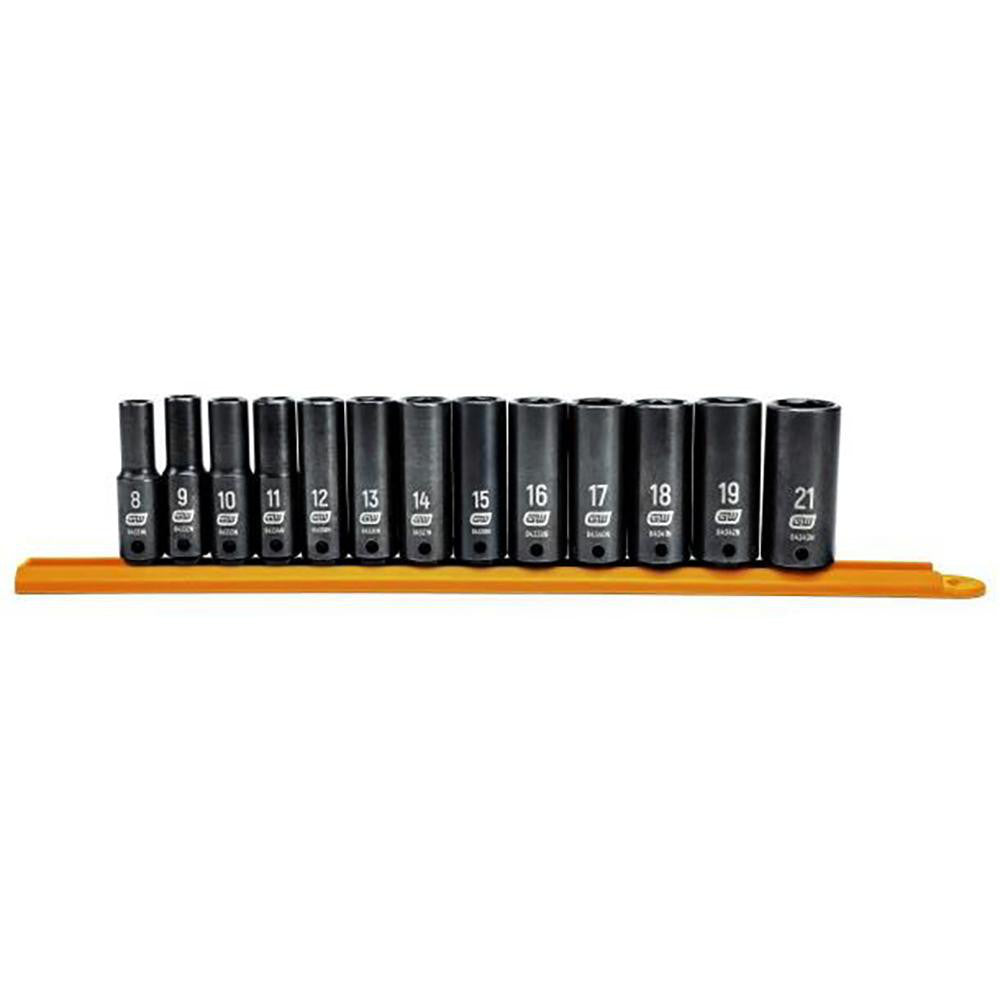 GEARWRENCH 84914N Socket Set: Deep Impact, 13 Pc, 3/8" Drive, 8.00 to 21.00 mm
