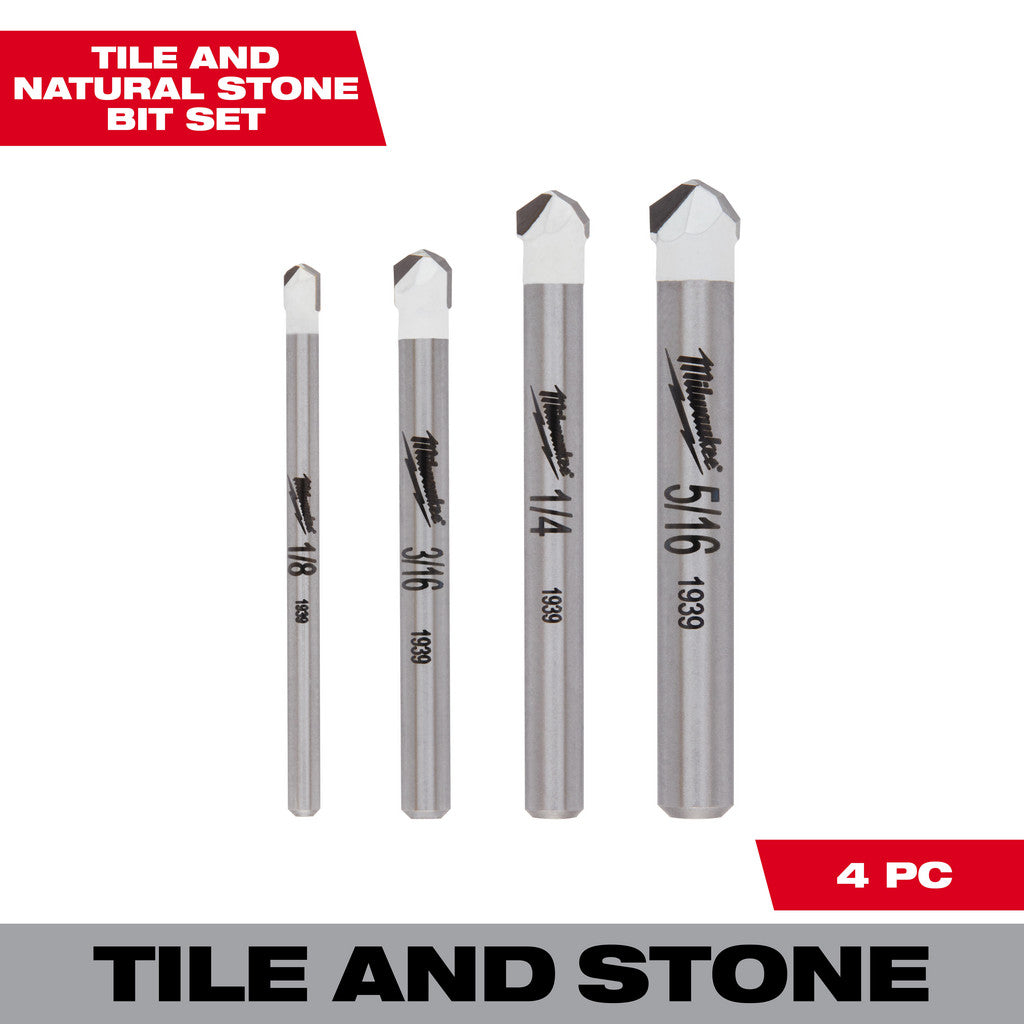 Milwaukee Tool 48-20-8998 4 Pc. Tile & Natural Stone Bit Set, Includes 1/8", 3/16", 1/4" & 5/16" (Pack of 5)