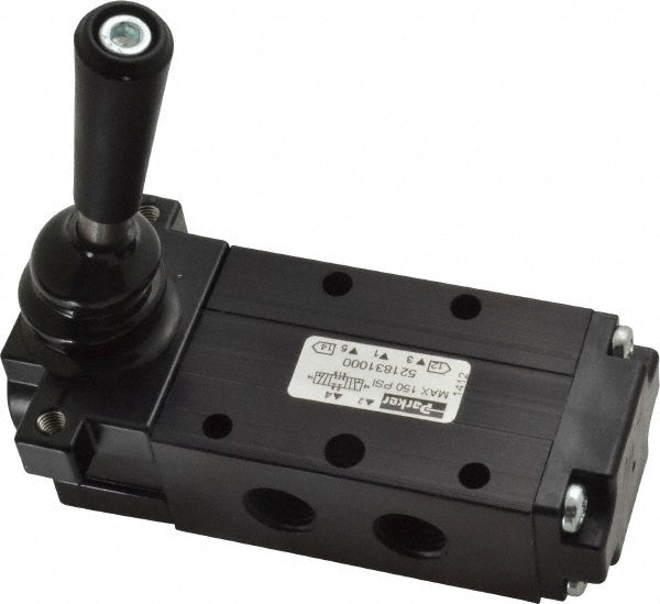 Parker 521831000 Mechanically Operated Valve: 4-Way & 3-Position CC, Lever-Manual Return Actuator, 1/4" Inlet, 1/4" Outlet, 2 Position