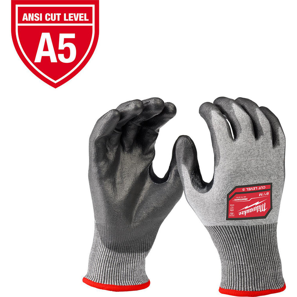 Milwaukee Tool 48-73-8751E Cut-Resistant Gloves: Milwaukee 48-73, Cut A5, Puncture 0, Abrasion 0, 18 ga, Size Medium, 10" Long