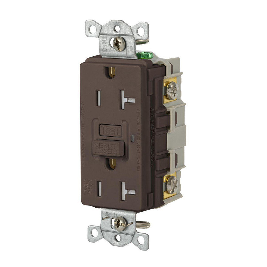 Hubbell Wiring Device-Kellems GFRTW20 GFCI Receptacles; Grade: Commercial; Receptacle Type: Duplex; NEMA Configuration: 5-20R; Wire Connection Type: Screw Terminals; End Type: Socket; Reset Type: Manual
