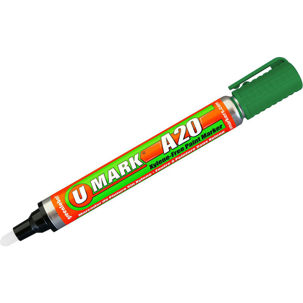 U-Mark 10703 Liquid Paint Marker: Green, Alcohol Base, Fade Resistant, Water Resistant & Xylene-Free, Bullet & Chisel Tip