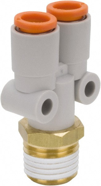 SMC PNEUMATICS KQ2U05-34AS Push-to-Connect Y Connector: NPT, 3/16" Tube OD