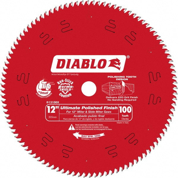 DIABLO D12100X Wet & Dry Cut Saw Blade: 12" Dia, 1" Arbor Hole, 0.087" Kerf Width, 100 Teeth