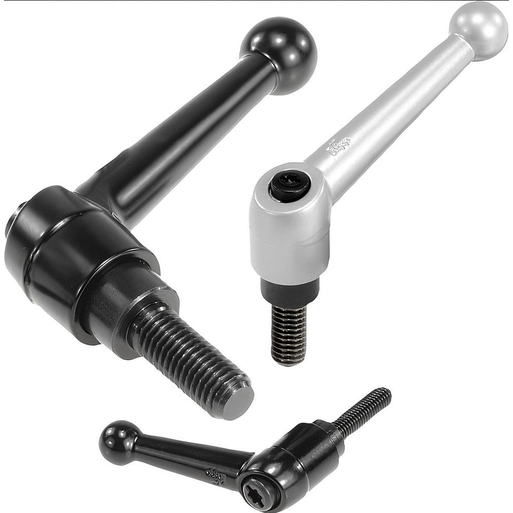 KIPP K0116.5A51X60 Threaded Stud Adjustable Clamping Handle: 1/2-13 Thread, 1.18" Hub Dia, Die Cast Zinc, Black