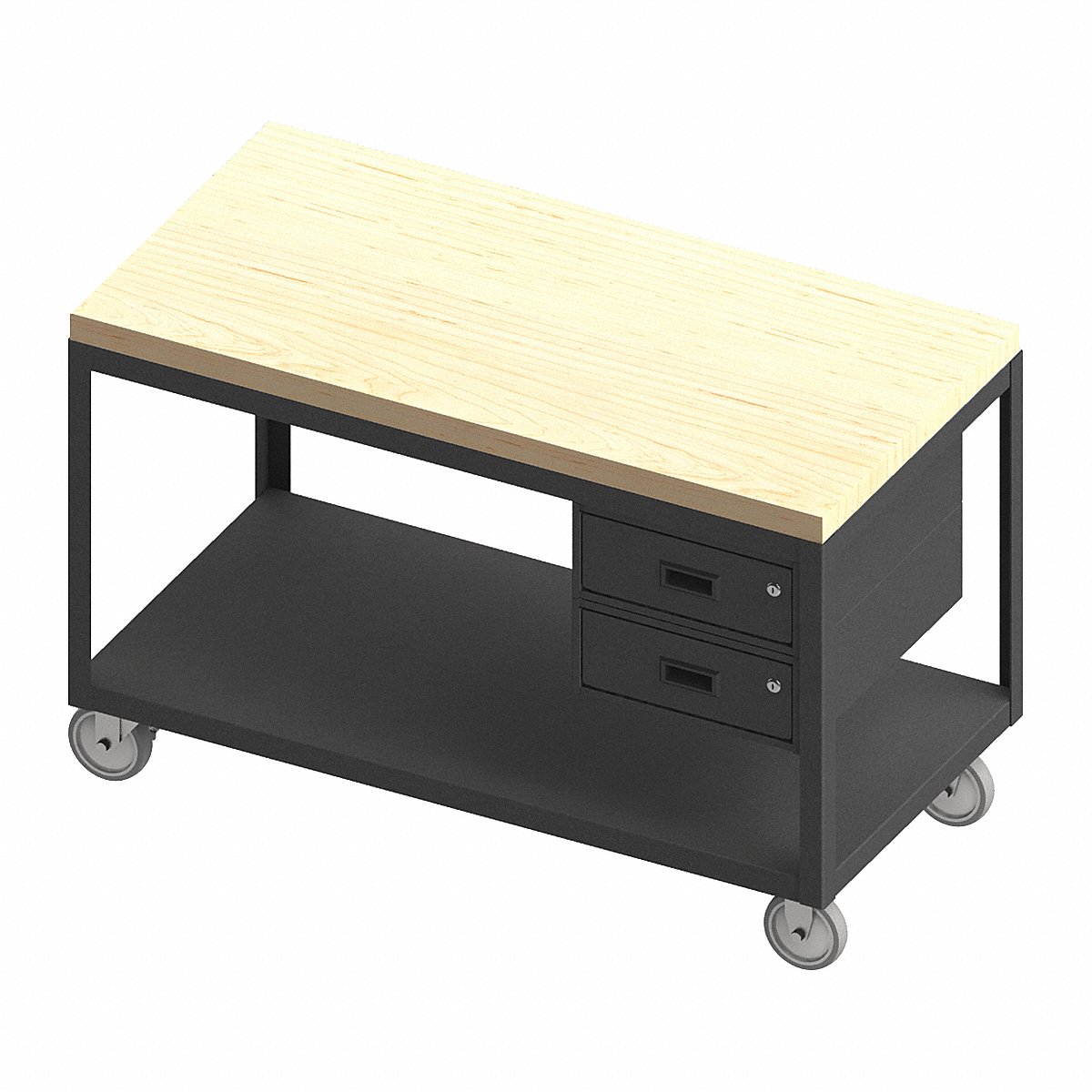 Durham Mfg Mobile Wrkbnch, Butcher Block, 36" W, 24" D, 36" (HMT-2436-2-MT-2DR-95)