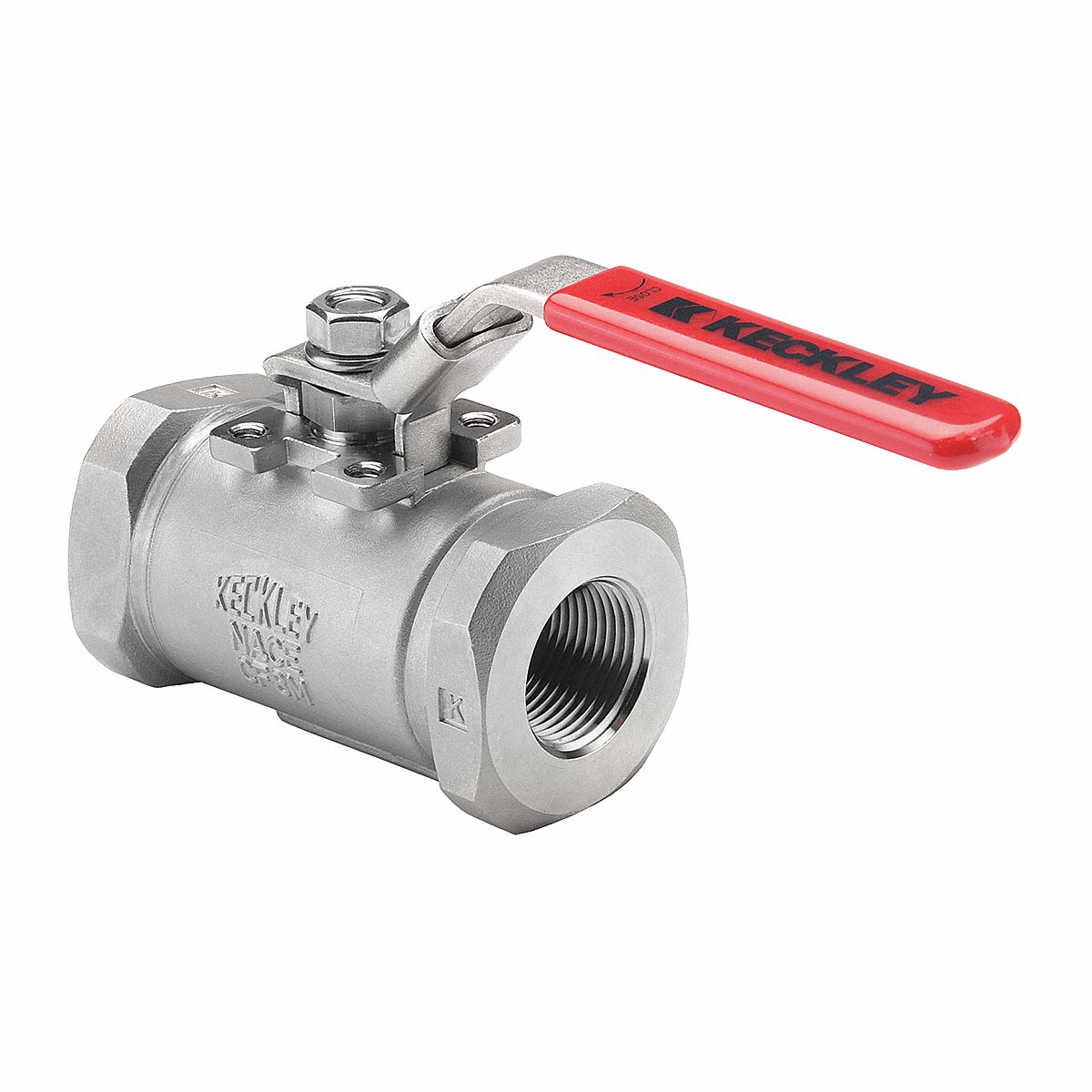 Keckley Manual Ball Valve, 2-Way, 1/2 in FNPT x FNPT, Full Port, 316 Stainless Steel Body, Locking Lever Handle (BVS6THFSSPGSL-050)