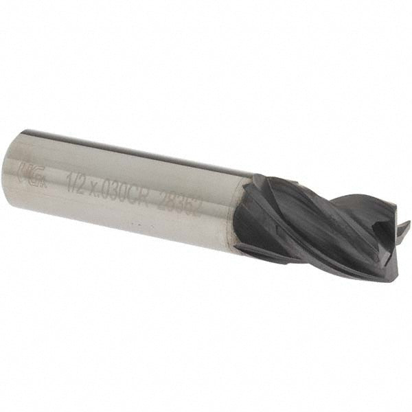 OSG VG434-5009 Corner Radius End Mill: 1/2" Dia, 5/8" LOC, 0.0300" Corner Radius, 4 Flute, Solid Carbide