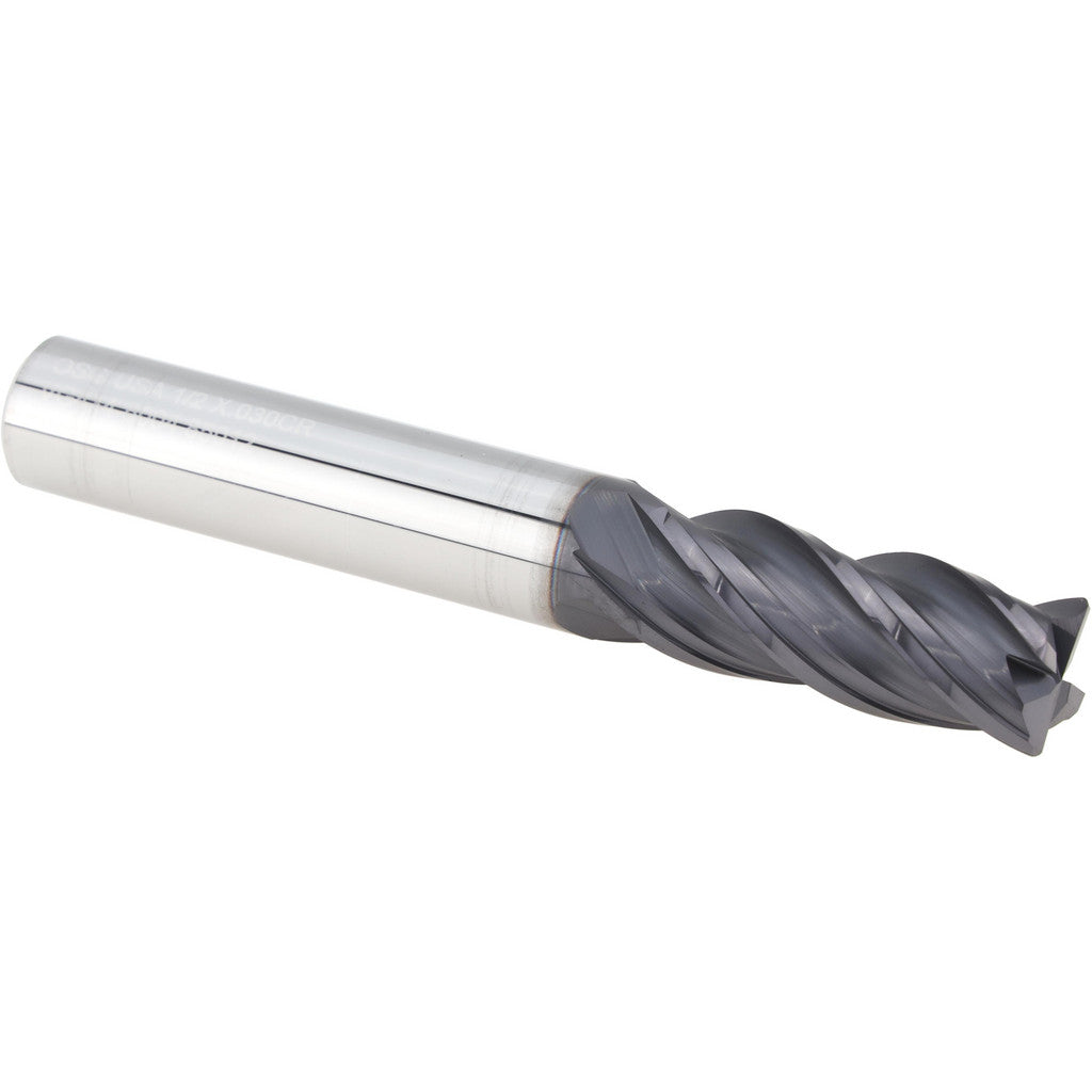 OSG VG434-5004 Corner Radius End Mill: 1/2" Dia, 1-1/4" LOC, 0.0300" Corner Radius, 4 Flute, Solid Carbide