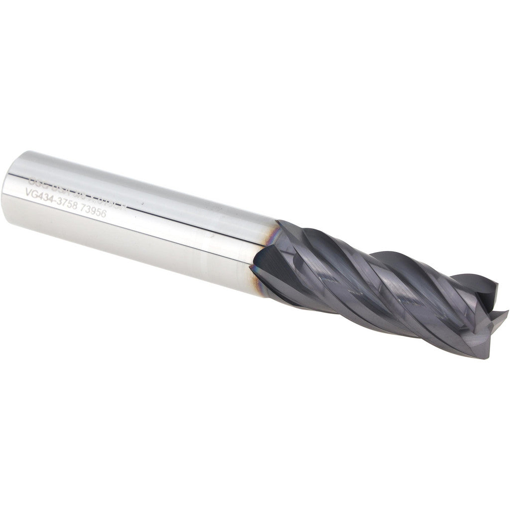 OSG VG434-3758 Corner Radius End Mill: 3/8" Dia, 7/8" LOC, 0.0150" Corner Radius, 4 Flute, Solid Carbide