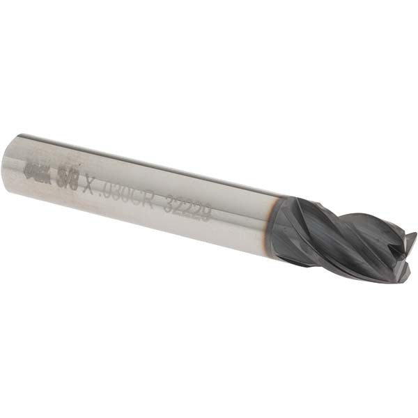 OSG VG434-3750 Corner Radius End Mill: 3/8" Dia, 1/2" LOC, 0.0300" Corner Radius, 4 Flute, Solid Carbide