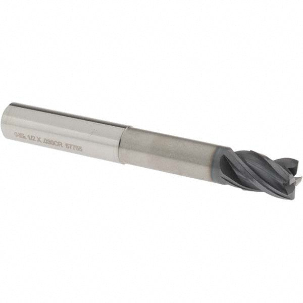 OSG VG446-5000 Corner Radius End Mill: 1/2" Dia, 5/8" LOC, 0.0300" Corner Radius, 4 Flute, Solid Carbide