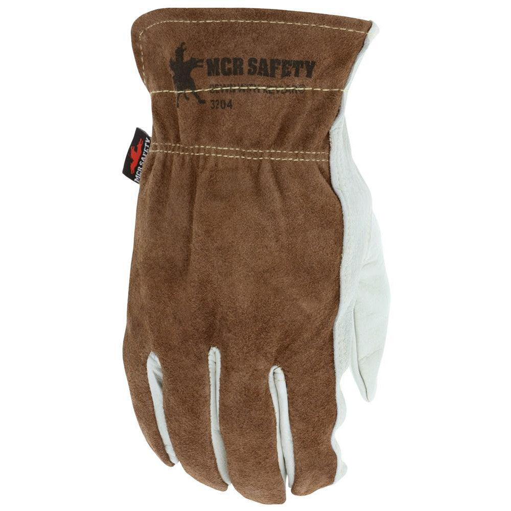 MCR Safety 3204M Work Gloves: Memphis 3204, Size Medium, Cowhide Leather Lined, Cowhide Leather, General Purpose