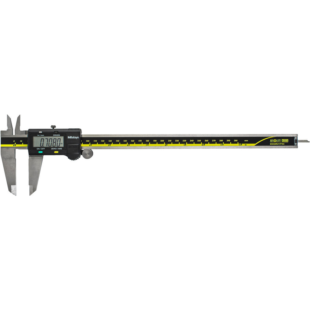 Mitutoyo 500-193-30CAL Electronic Caliper: 300.00 mm/12", ±0.0100 mm/±0.0005" Resolution, ±0.03 mm/±0.0015" Accuracy, Calibrated, Stainless Steel Jaws