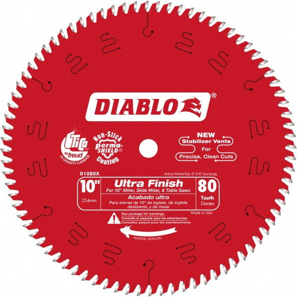 DIABLO D1080X Wet & Dry Cut Saw Blade: 10" Dia, 5/8" Arbor Hole, 0.098" Kerf Width, 80 Teeth