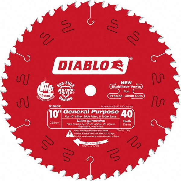 DIABLO D1040X Wet & Dry Cut Saw Blade: 10" Dia, 5/8" Arbor Hole, 0.098" Kerf Width, 40 Teeth