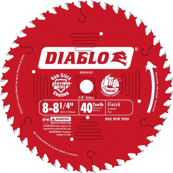 DIABLO D0840X Wet & Dry Cut Saw Blade: 8-1/4" Dia, 5/8" Arbor Hole, 0.094" Kerf Width, 40 Teeth